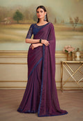 Monjolika Fashion Dark Magenta Twin Shaded Georgette Embroidered Border Party Trendy Saree | Grocsy