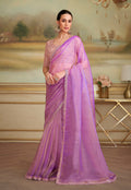 Monjolika Fashion Lilac Tissue Georgette Embroidered Border Party Trendy Saree | Grocsy