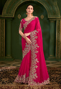 Monjolika Fashion Rani Pink Color Shining Silk Georgette Saree With Heavy Work Blouse | Grocsy
