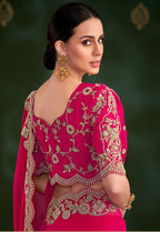 Monjolika Fashion Rani Pink Color Shining Silk Georgette Saree With Heavy Work Blouse | Grocsy
