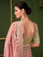 Monjolika Fashion Peach Color Shining Satin Georgette Saree With Heavy Work Blouse | Grocsy