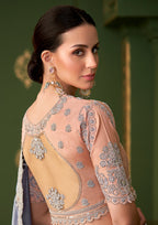 Monjolika Fashion Grey Color Shining Satin Georgette Saree With Heavy Work Blouse | Grocsy