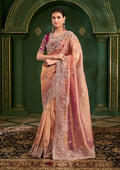 Monjolika Fashion Peach Color Shaded Georgette Saree With Heavy Work Blouse | Grocsy