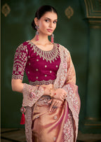 Monjolika Fashion Peach Color Shaded Georgette Saree With Heavy Work Blouse | Grocsy