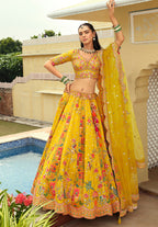 Monjolika Fashion Readymade Lehenga Choli Heavy Work Embroidered Silk In Yellow | Grocsy