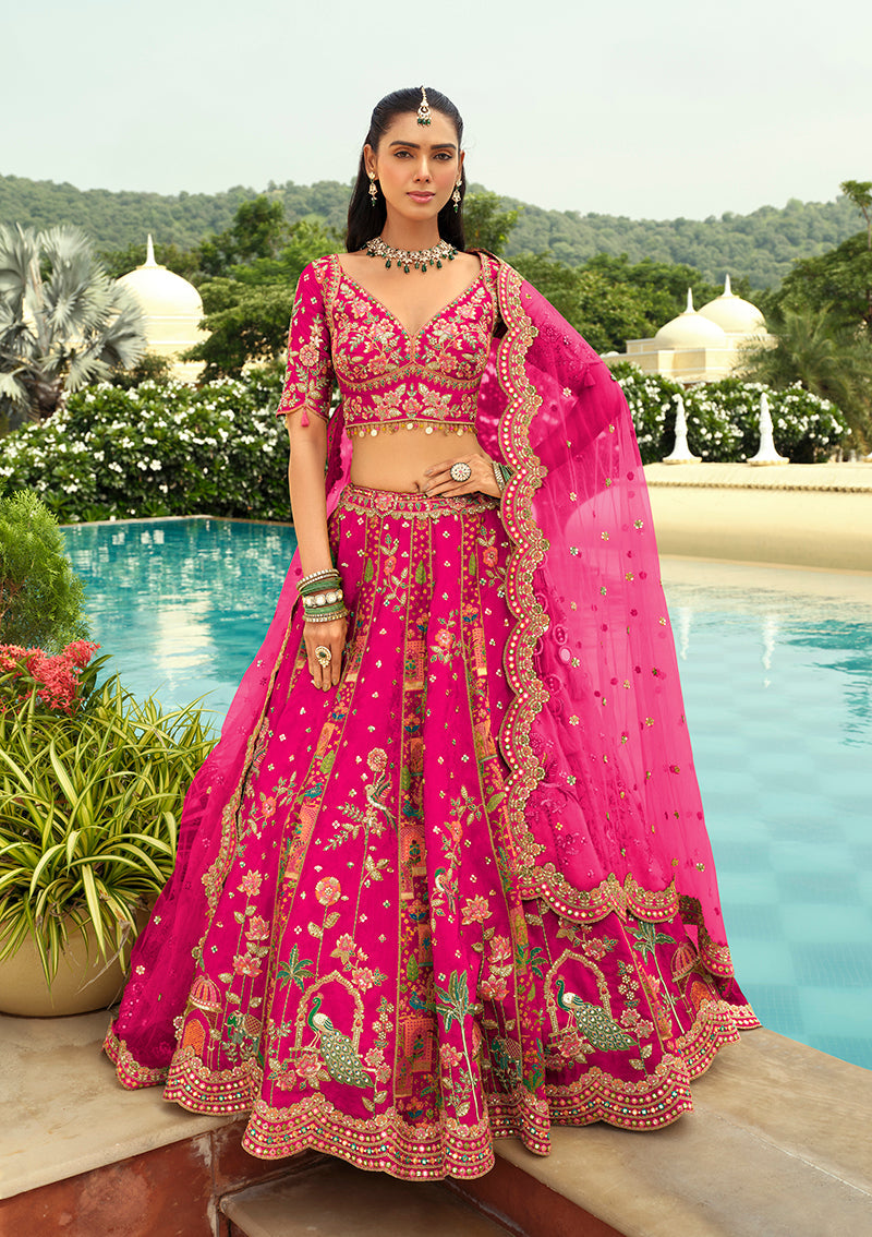 Monjolika Fashion Readymade Lehenga Choli Heavy Work Embroidered Silk In Rani Pink | Grocsy