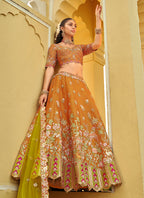 Monjolika Fashion Readymade Lehenga Choli Heavy Work Embroidered Silk In Amber | Grocsy