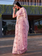 Tikhi Imli Floral Mirror Work Organza Saree | Grocsy