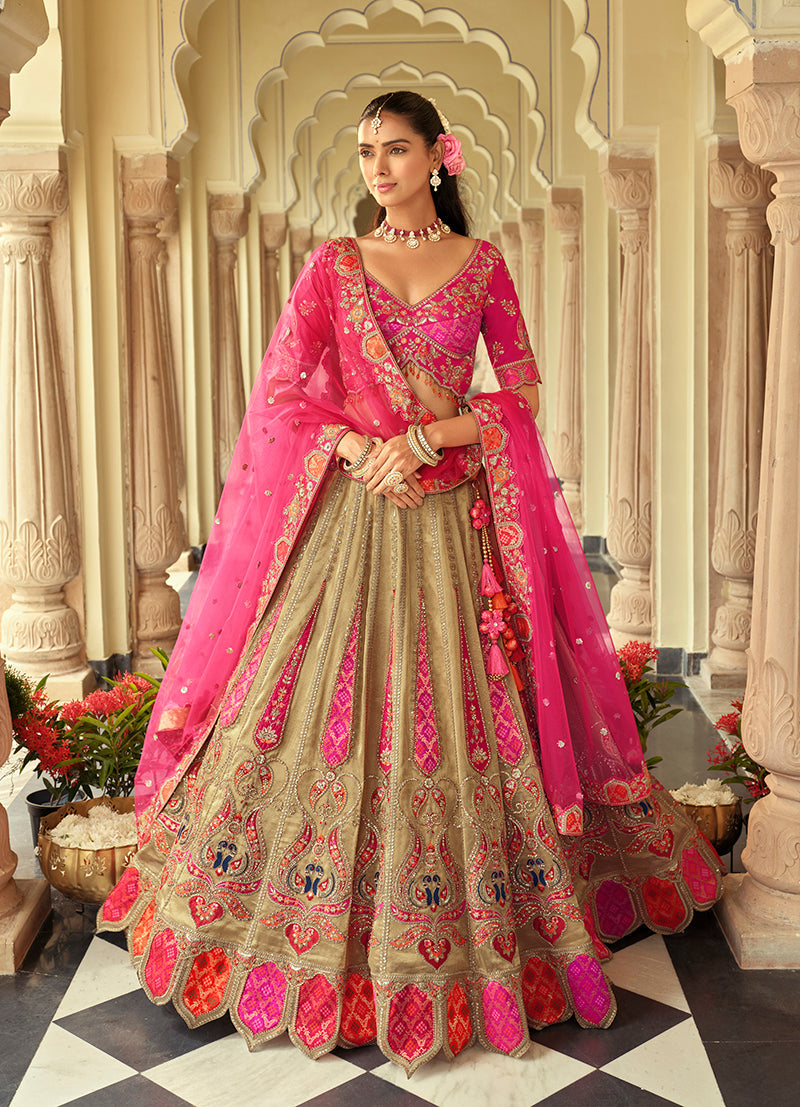 Monjolika Fashion Readymade Lehenga Choli Heavy Work Embroidered Silk In Olive Green | Grocsy