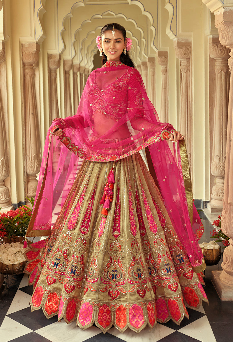 Monjolika Fashion Readymade Lehenga Choli Heavy Work Embroidered Silk In Olive Green | Grocsy