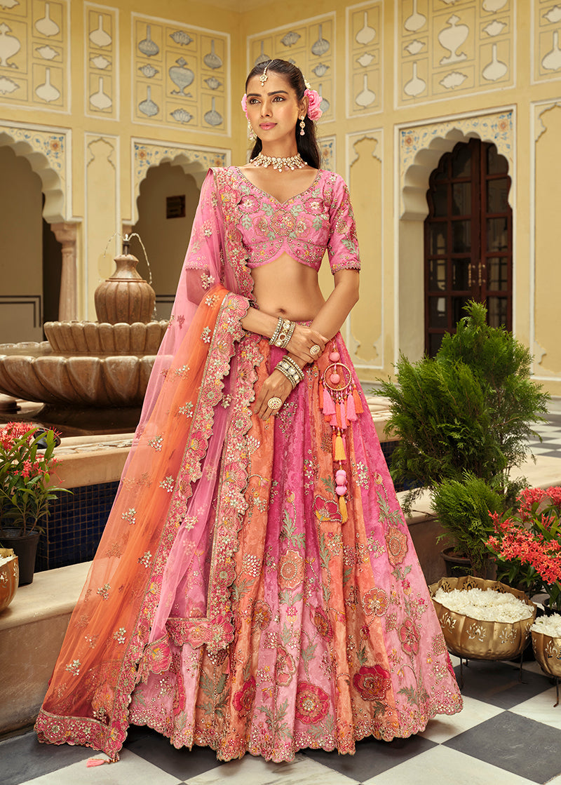Monjolika Fashion Readymade Lehenga Choli Heavy Work Embroidered Silk In Pink | Grocsy