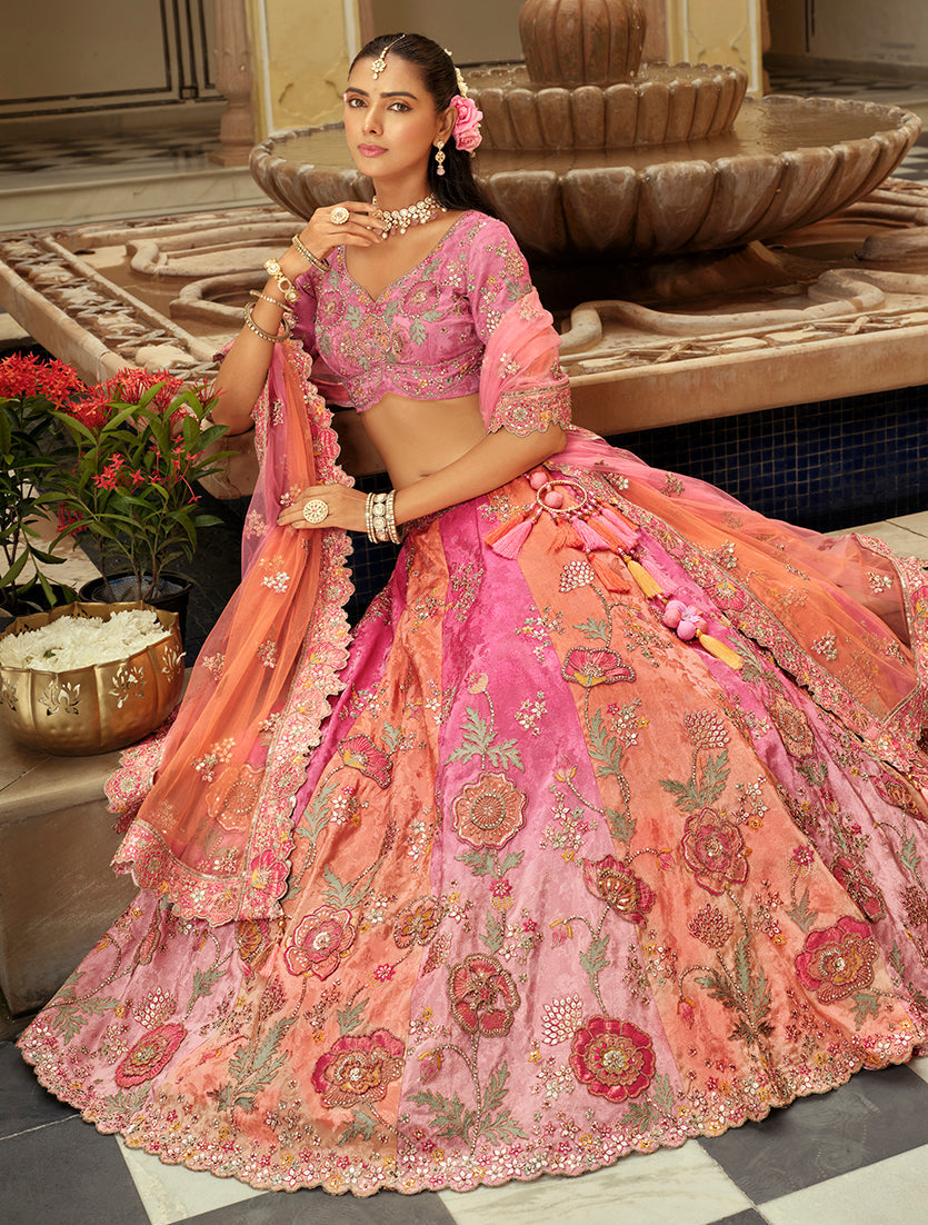 Monjolika Fashion Readymade Lehenga Choli Heavy Work Embroidered Silk In Pink | Grocsy