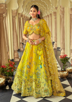 Monjolika Fashion Readymade Lehenga Choli Heavy Work Embroidered Silk In Lemon | Grocsy