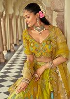 Monjolika Fashion Readymade Lehenga Choli Heavy Work Embroidered Silk In Lemon | Grocsy