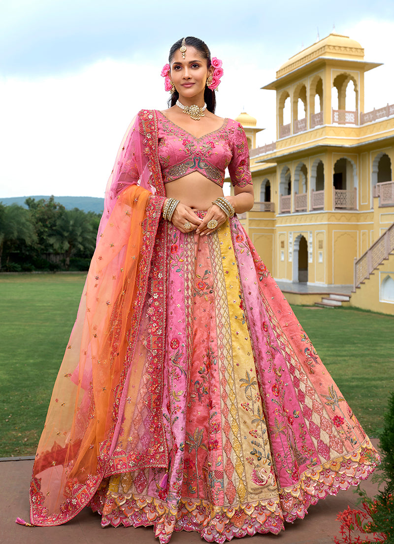 Monjolika Fashion Multicolor Designer Embroidered Work Fancy Silk Wedding Lehenga Choli | Grocsy