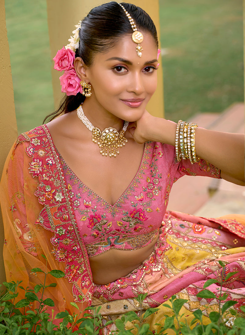 Monjolika Fashion Multicolor Designer Embroidered Work Fancy Silk Wedding Lehenga Choli | Grocsy
