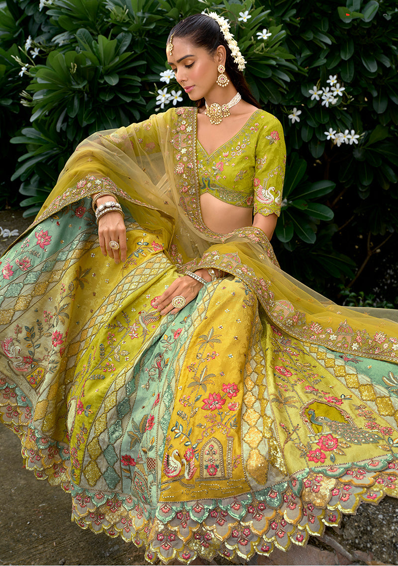 Monjolika Fashion Multicolor Designer Embroidered Work Fancy Silk Wedding Lehenga Choli | Grocsy
