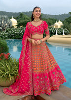 Monjolika Fashion Rani Pink Designer Embroidered Work Fancy Silk Wedding Lehenga Choli | Grocsy