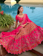 Monjolika Fashion Rani Pink Designer Embroidered Work Fancy Silk Wedding Lehenga Choli | Grocsy