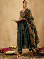 Indo Era Floral Printed Empire Pure Cotton A-Line Kurta With Trousers & Dupatta | Grocsy