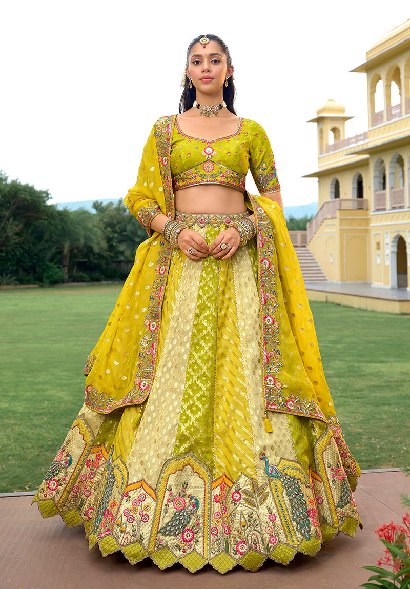Monjolika Fashion Multicolor Designer Embroidered Work Fancy Silk Wedding Lehenga Choli | Grocsy