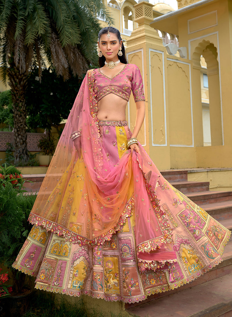 Monjolika Fashion Multicolor Designer Embroidered Work Fancy Silk Wedding Lehenga Choli | Grocsy