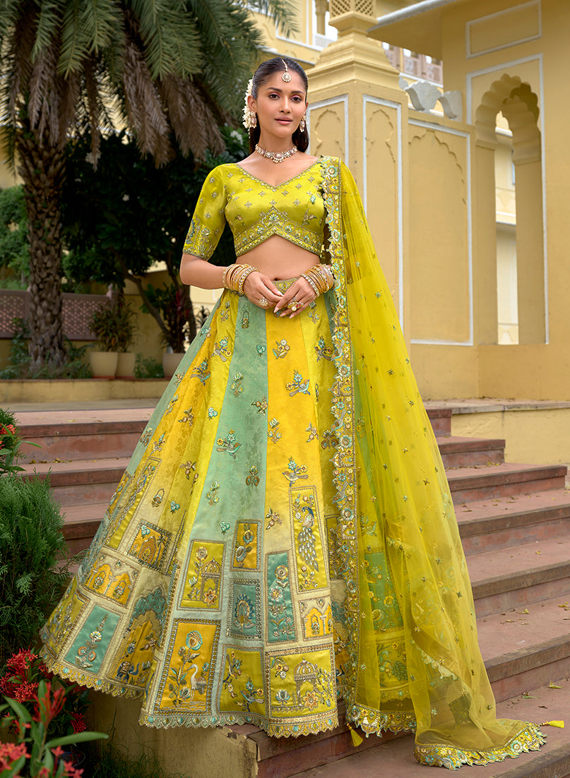 Monjolika Fashion Multicolor Designer Embroidered Work Fancy Silk Wedding Lehenga Choli | Grocsy
