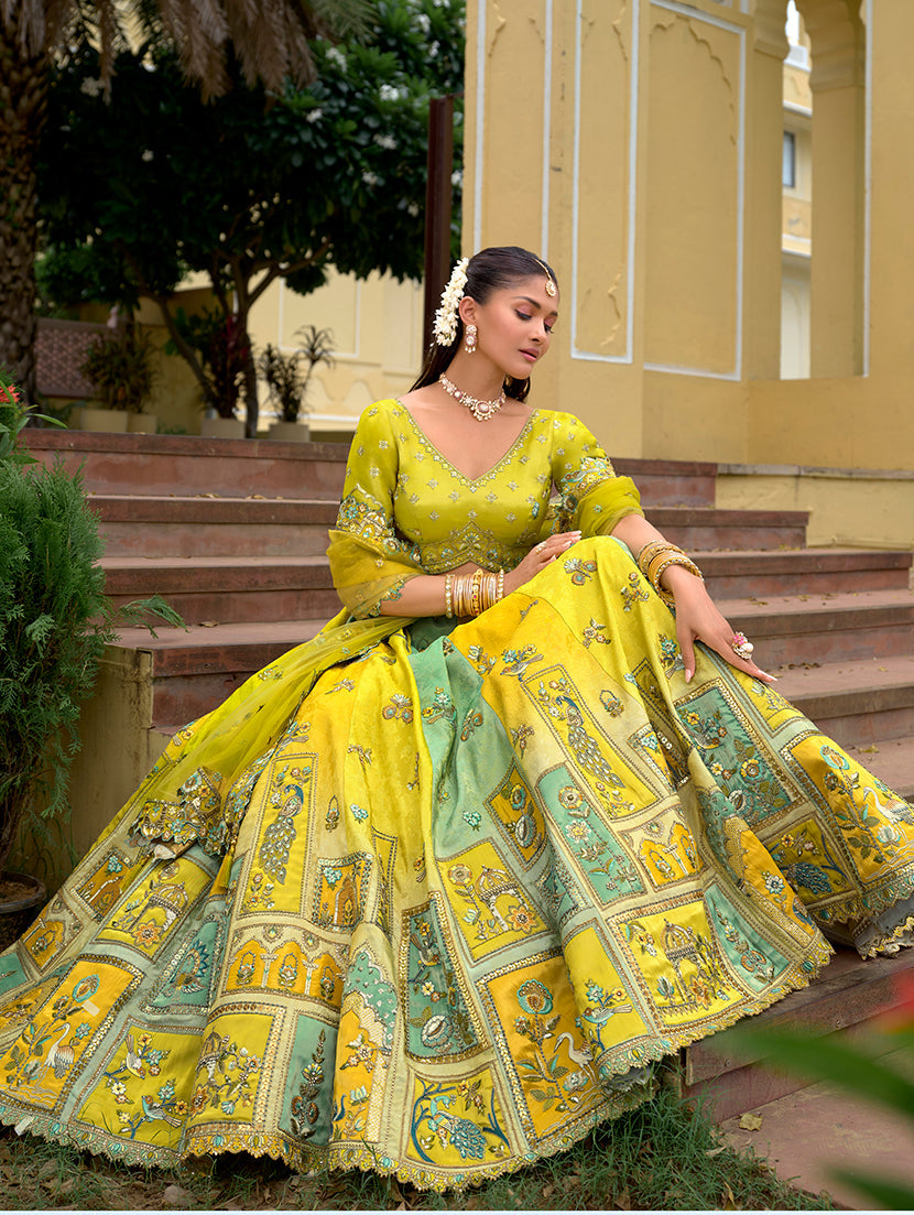 Monjolika Fashion Multicolor Designer Embroidered Work Fancy Silk Wedding Lehenga Choli | Grocsy