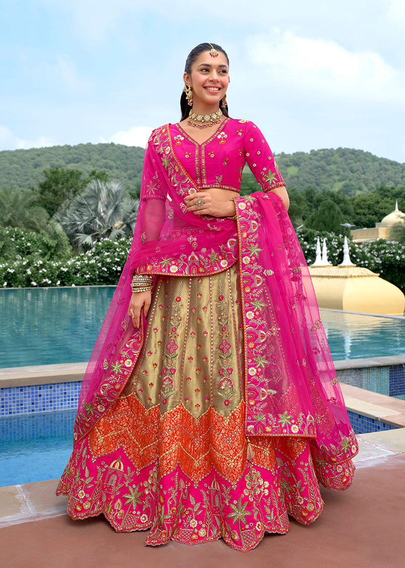 Monjolika Fashion Multicolor Designer Embroidered Work Fancy Silk Wedding Lehenga Choli | Grocsy