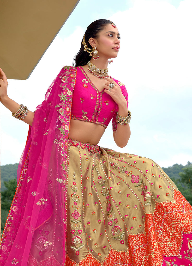 Monjolika Fashion Multicolor Designer Embroidered Work Fancy Silk Wedding Lehenga Choli | Grocsy