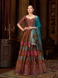 Monjolika Fashion Brown Color Kanjivaram Silk Jacquard Designer Lehenga Choli | Grocsy