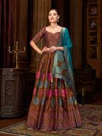 Monjolika Fashion Brown Color Kanjivaram Silk Jacquard Designer Lehenga Choli | Grocsy