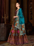 Monjolika Fashion Brown Color Kanjivaram Silk Jacquard Designer Lehenga Choli | Grocsy