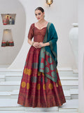 Monjolika Fashion Maroon Color Kanjivaram Silk Jacquard Designer Lehenga Choli | Grocsy