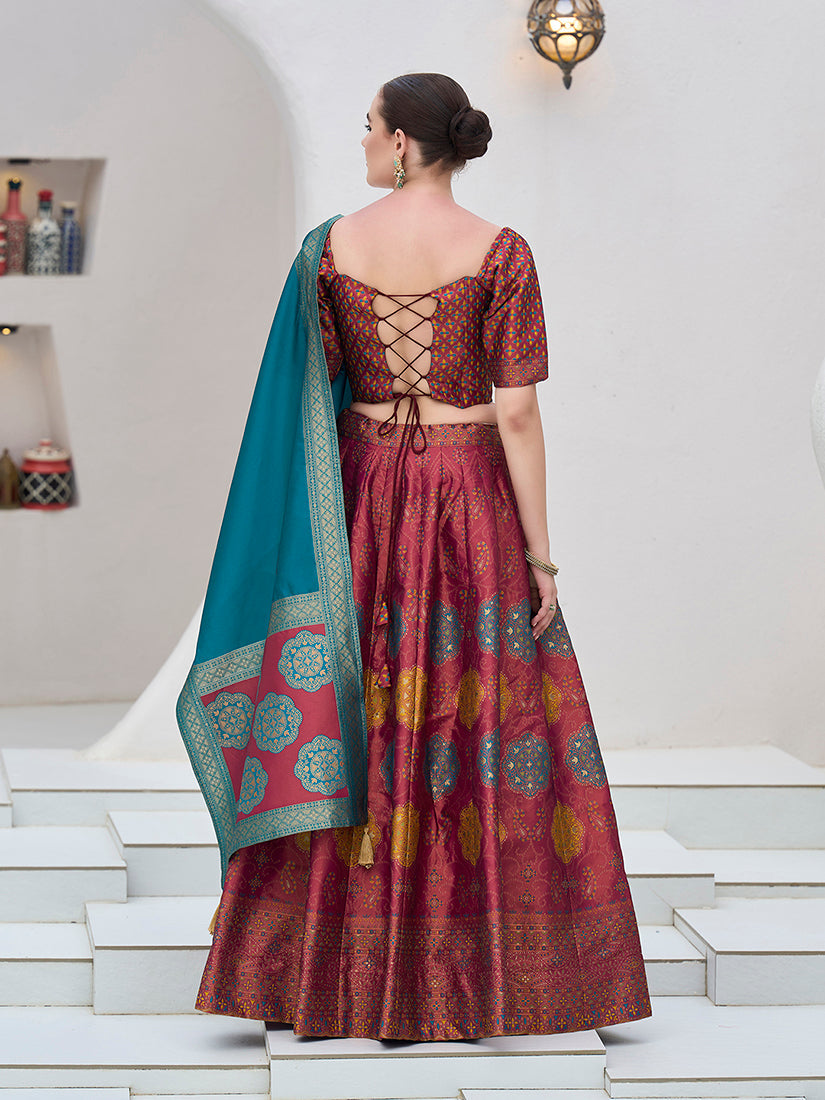 Monjolika Fashion Maroon Color Kanjivaram Silk Jacquard Designer Lehenga Choli | Grocsy