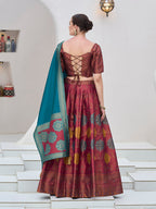 Monjolika Fashion Maroon Color Kanjivaram Silk Jacquard Designer Lehenga Choli | Grocsy