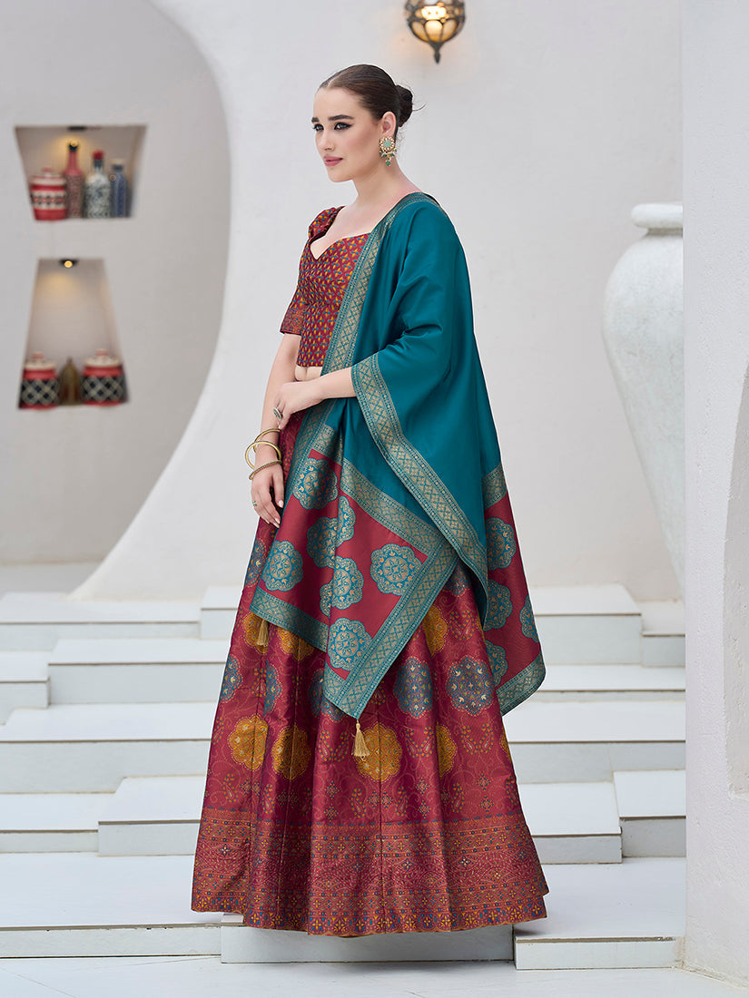 Monjolika Fashion Maroon Color Kanjivaram Silk Jacquard Designer Lehenga Choli | Grocsy