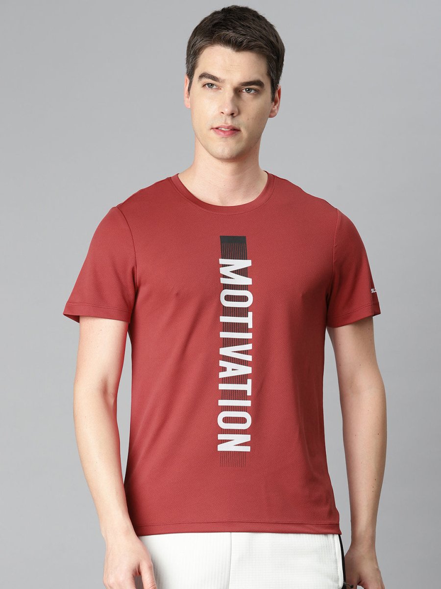Alcis Men Typography Printed Anti Static Slim Fit Sports T-shirt | Grocsy