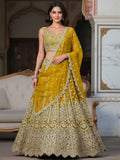 Tulsi Art Incredible Yellow Zari Work Soft Net Bridesmaid Lehenga Choli | Grocsy