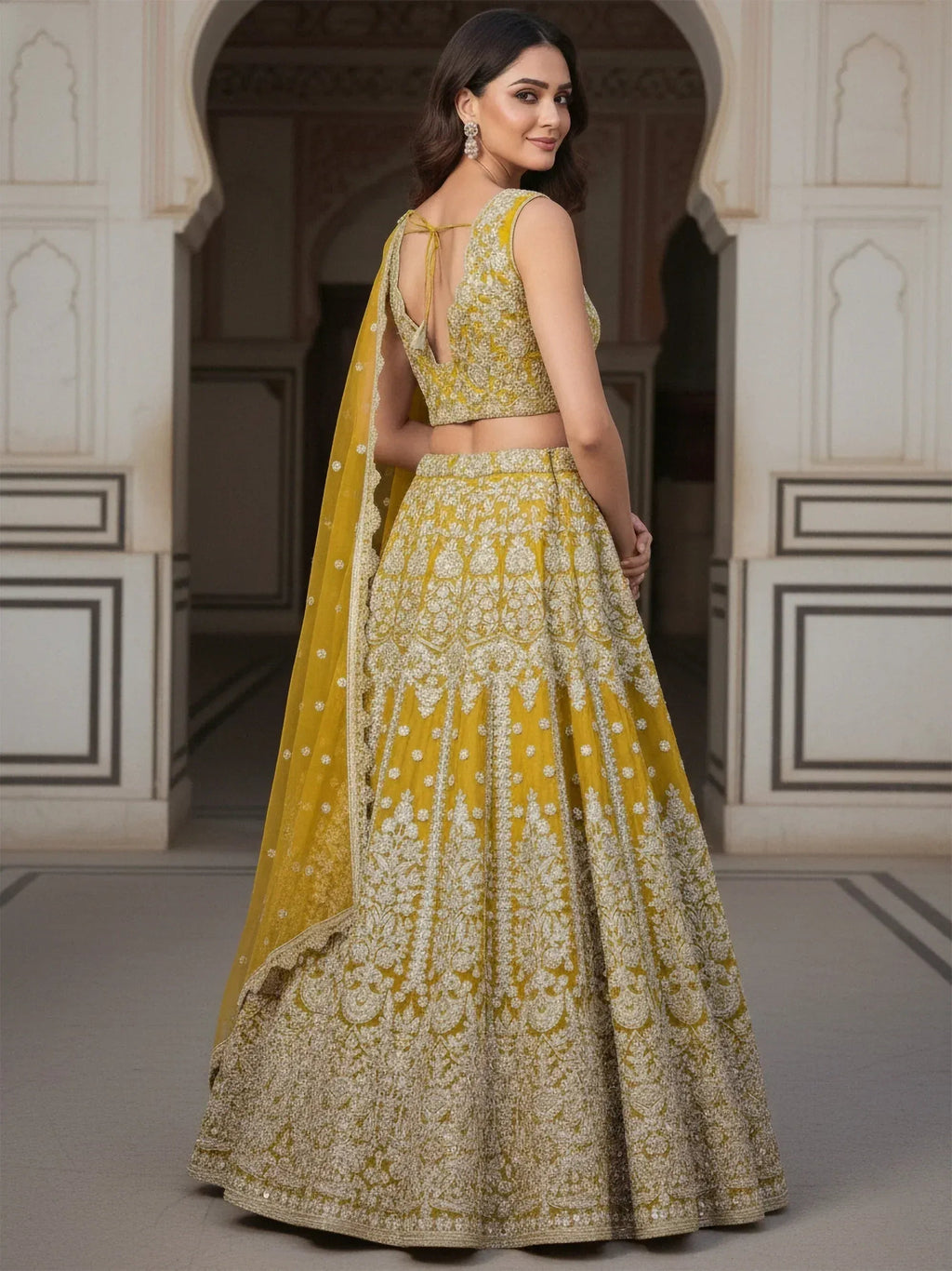 Tulsi Art Incredible Yellow Zari Work Soft Net Bridesmaid Lehenga Choli | Grocsy