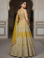 Tulsi Art Incredible Yellow Zari Work Soft Net Bridesmaid Lehenga Choli | Grocsy