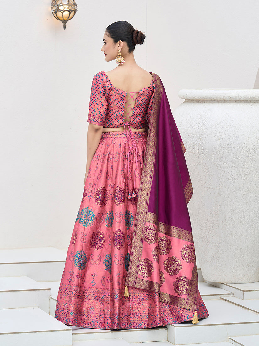 Monjolika Fashion Pink Color Kanjivaram Silk Jacquard Designer Lehenga Choli | Grocsy