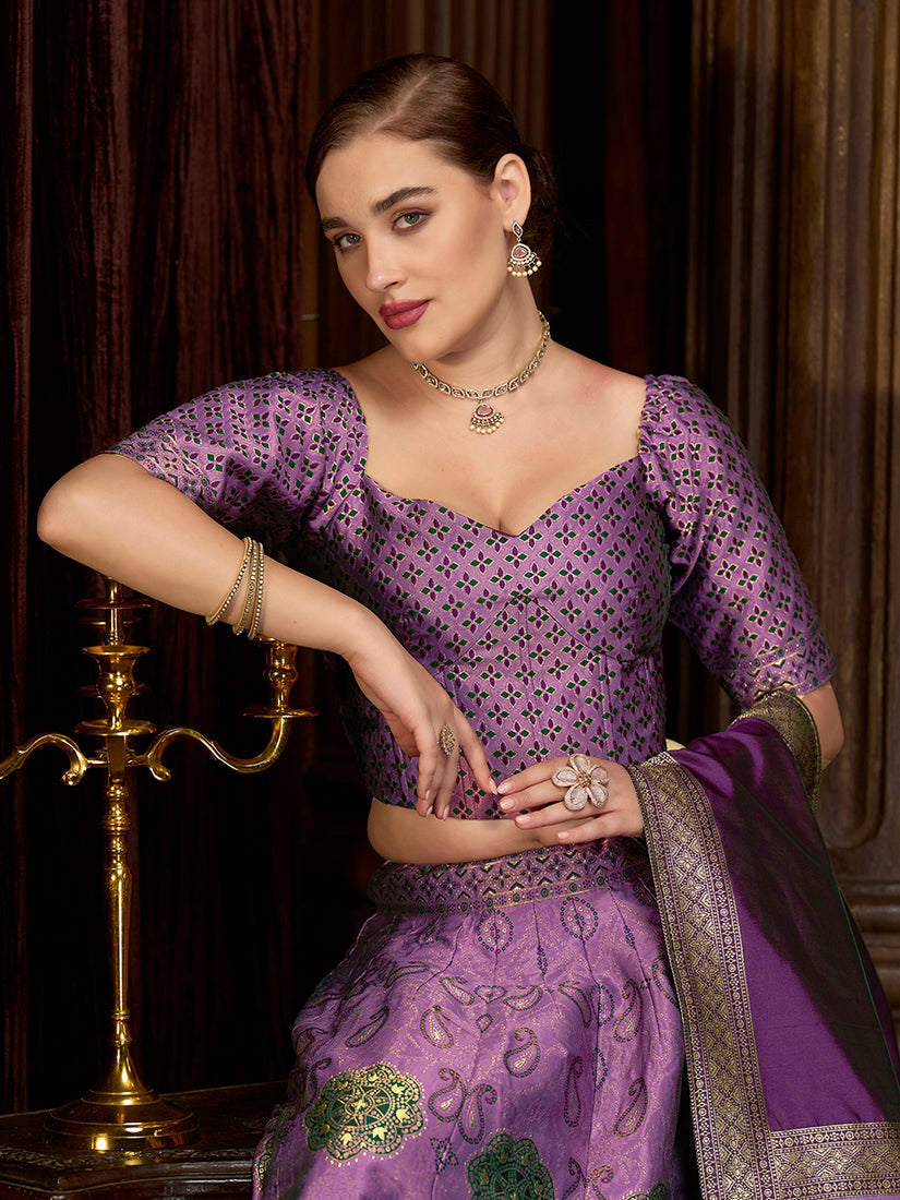 Monjolika Fashion Purple Color Kanjivaram Silk Jacquard Designer Lehenga Choli | Grocsy