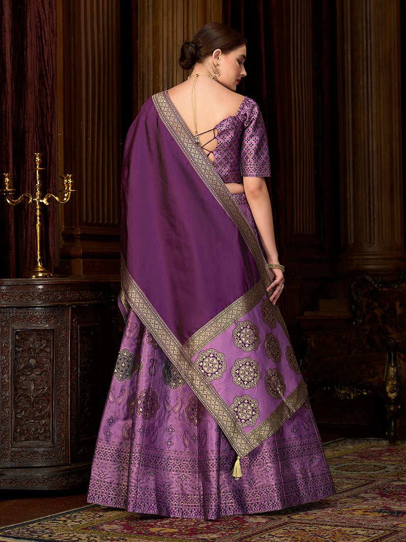 Monjolika Fashion Purple Color Kanjivaram Silk Jacquard Designer Lehenga Choli | Grocsy