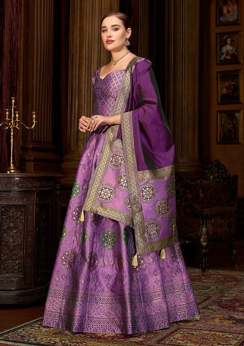 Monjolika Fashion Purple Color Kanjivaram Silk Jacquard Designer Lehenga Choli | Grocsy