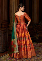 Monjolika Fashion Rust Color Kanjivaram Silk Jacquard Designer Lehenga Choli | Grocsy