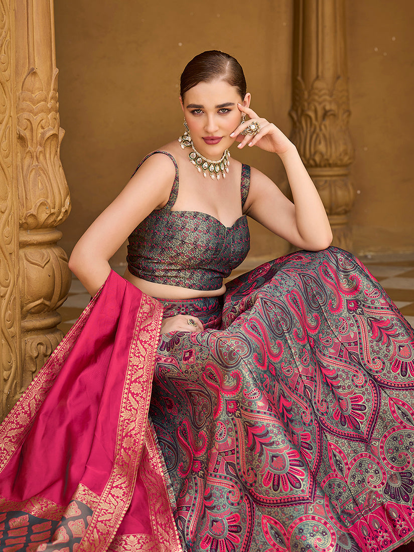 Monjolika Fashion Thread Work Jacquard Silk In Multicolor Lehenga Choli | Grocsy