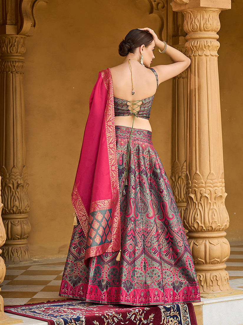Monjolika Fashion Thread Work Jacquard Silk In Multicolor Lehenga Choli | Grocsy