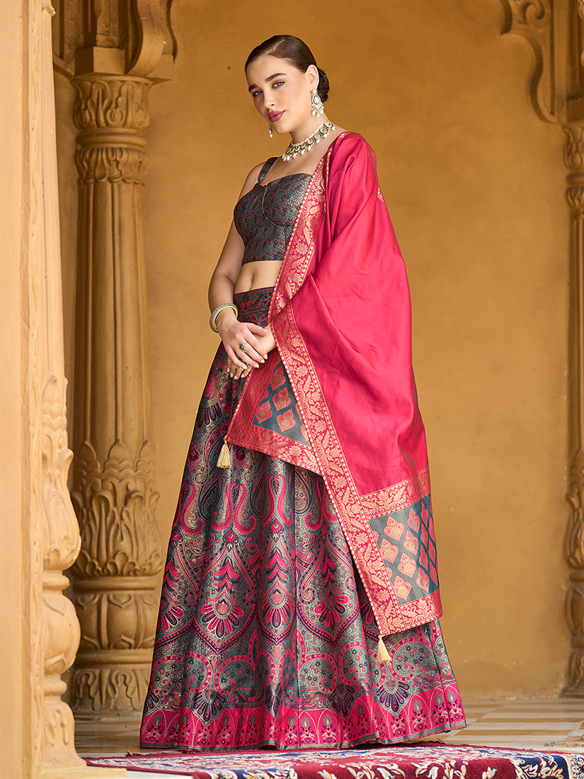 Monjolika Fashion Thread Work Jacquard Silk In Multicolor Lehenga Choli | Grocsy