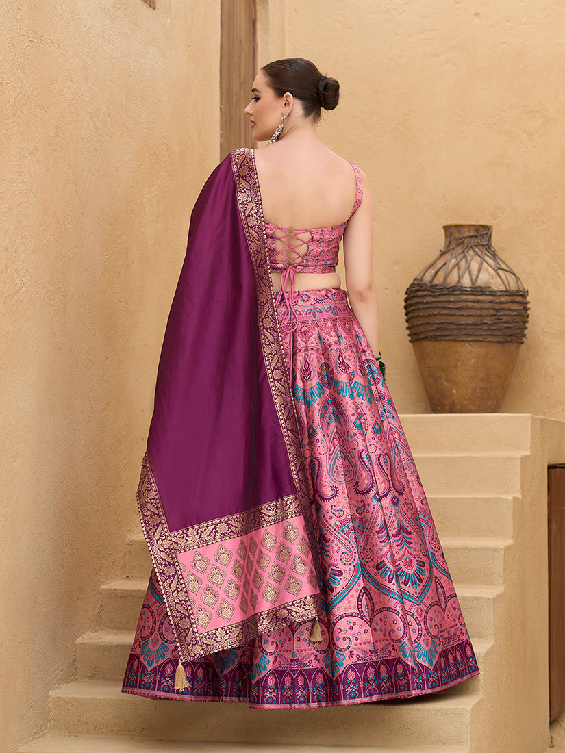Monjolika Fashion Thread Work Jacquard Silk In Pink Lehenga Choli | Grocsy